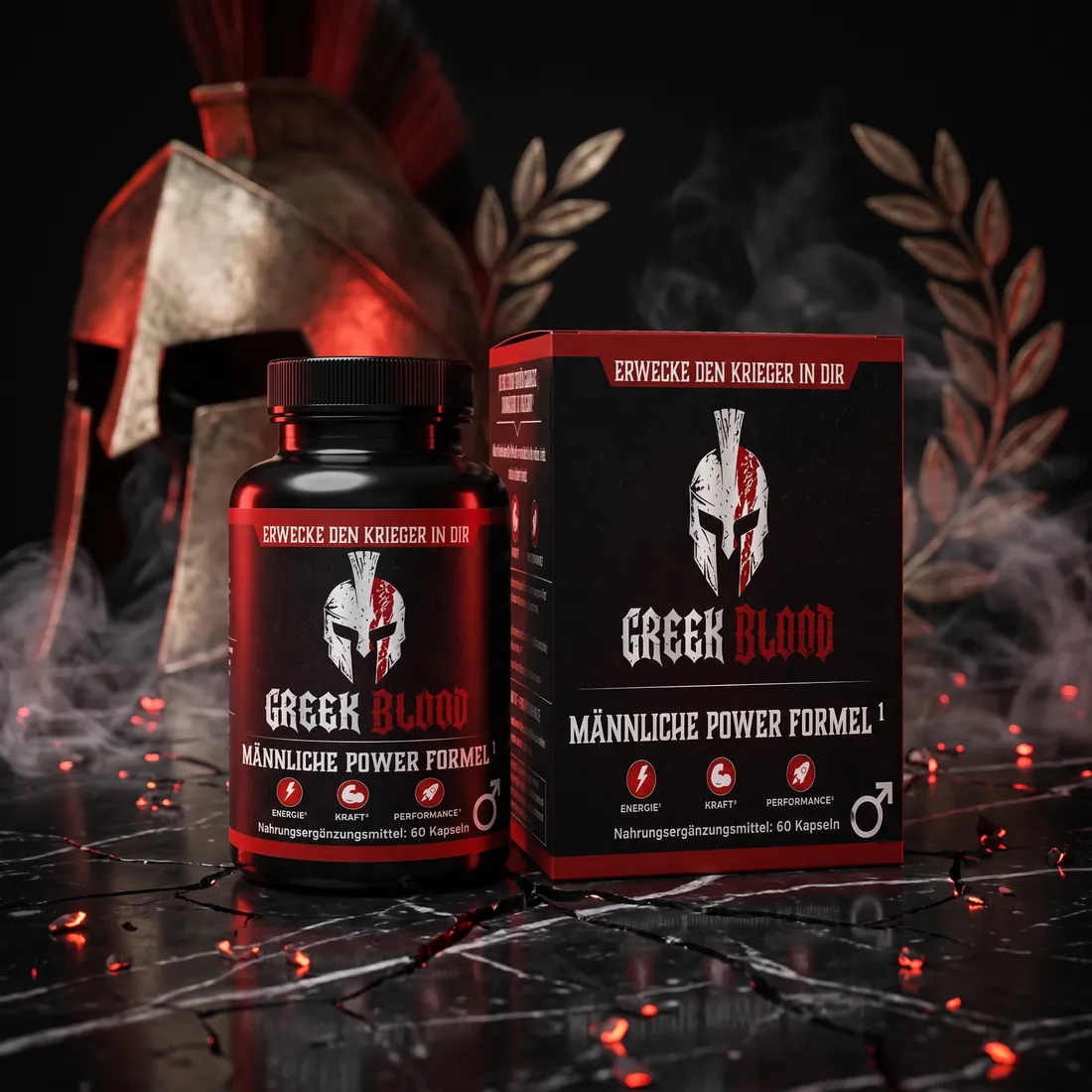 Greek Blood Produktlinie — Dose und Verpackung